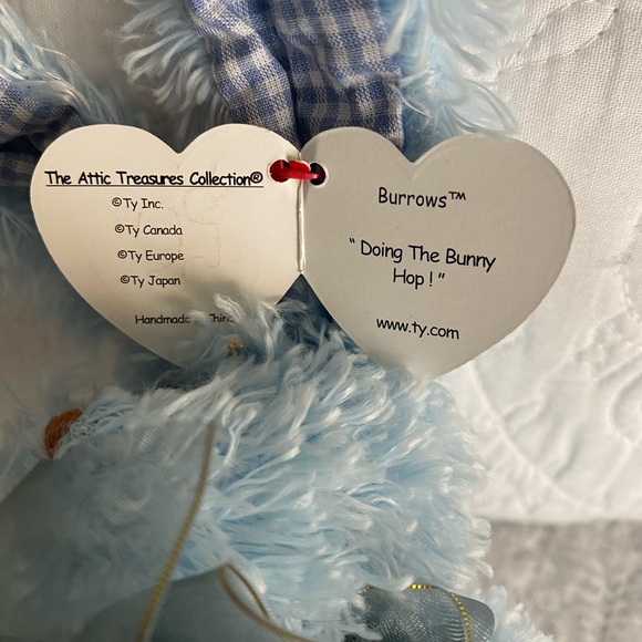 🐰 RETIRED TY ATTIC TREASURE BLUE BUNNY “BURROWS”. MWMT! DATED 2000! 10.5”. - Picture 4 of 7